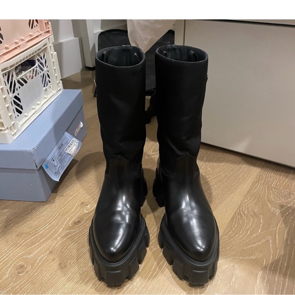 Prada Black Leather and Nylon Monolith Boots - Picture 4 of 8